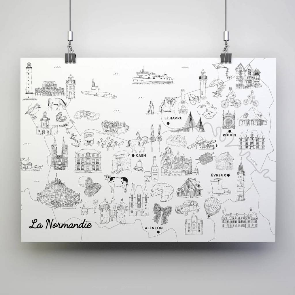 ROUEN Affiche en noir et blanc Illustration de la ville -  France